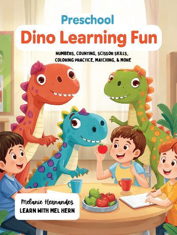 Preschool Dino Learning Fun: Numbers, Counting, scissor skills,   coloring Practice, matching, & More